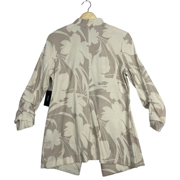 Alfani Floral Linen Cardigan Size Small Long Tan Draped Open Front Ruched Sleeve - Picture 2 of 16